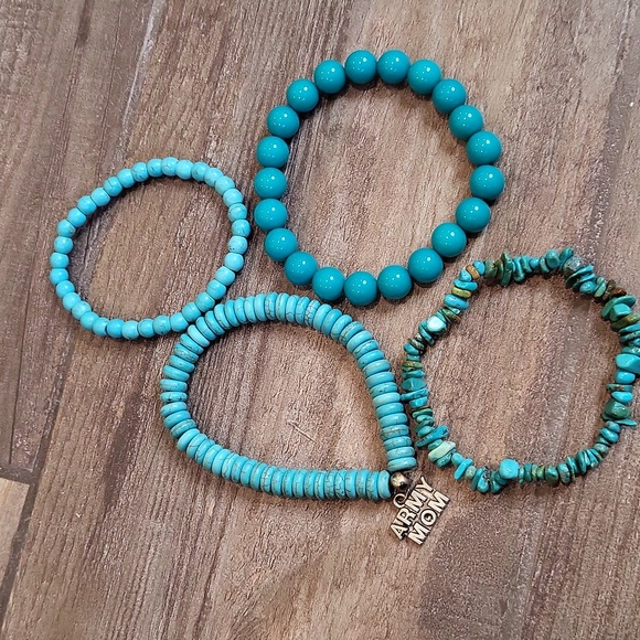Army Mom Turquoise Stretchy Beaded Bracelets - Picture 2 of 3